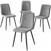 BAKAJI Set 4 Sedie con Rivestimento in Velluto con Piedi in Metallo Neri, Seduta Comoda ed Ergonomica e Piedini Stabili Antiscivolo, Sedia Struttura Resistente Ideale Casa, Ufficio (Grigio Chiaro)