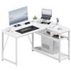 JUMMICO Scrivania Angolare Compatta a Forma L 100 x 80 cm con Ripiano Portaoggetti, Tavolo Multiuso per Casa e Ufficio, Bianco Moderno