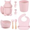 TudoBem Set Pappa Svezzamento 8 Pezzi - 1 piatto svezzamento con Ventosa, 1 Bavaglini Neonato, 1 Ciotola Antiscivolo, 2 Posate Bambini, 1 Cucchiaino Svezzamento, 1 Bicchiere Neonato 6 Mesi Prima Pappa
