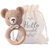 Youuys Giocattolo Sonaglio Neonati in Legno, Con Suono, Massaggiagengive All'uncinetto, Animali Morbidi Giocattoli, Regalo per Neonati Bambini (Orso Khaki)