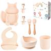 TudoBem Set Pappa Svezzamento 8 Pezzi - 1 piatto svezzamento con Ventosa, 1 Bavaglini Neonato, 1 Ciotola Antiscivolo, 2 Posate Bambini, 1 Cucchiaino Svezzamento, 1 Bicchiere Neonato 6 Mesi Prima Pappa