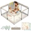 YOBWOK 120x120cm Box Bambini con Materassino,Recinto per Bambini,Box Neonato con Tappeto Schiuma,Recinto Neonato con Rete Traspirante Sui Quattro Lati e Ventose