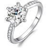 JewelryPalace 3ct Classico Anello Solitario placcato oro bianco 14K con Moissanite, Diamante Simulato Anelli con Pietre Laterali, Smeplice Fedine Fidanzamento e Anniversario Set Gioielli Donna 9.5