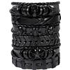 MILAKOO 6 braccialetti in pelle intrecciata nera per uomo donna punk teschio braccialetto rock, Nessuna pietra preziosa, Taglia unica, Nero 1