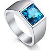 Bandmax Anello Uomo Donna in Acciaio Inossidabile, Anello Argento Uomo con Topazio Blu,Anello Misura 25 Circonferenza 64.4mm, Confezione Regalo