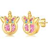 TINGN Orecchini a forma di unicorno, per ragazze, in argento 925, ipoallergenico, con zirconi colorati arcobaleno, con lettere d'oro, orecchini per bambini, gioielli unicorno, regalo per ragazze 5-12