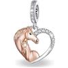 Mon & Sons Ciondolo in argento Sterling 925 con scritta in lingua inglese Mother Daughter I Love You a forma di cuore, cavallo, gatto, cane, pinguino, compatibile con braccialetti Pandora, Metallo