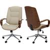 Mendler Sedia da ufficio HWC-O83, poltrona girevole executive, Pelle finta (280g/m²) bentwood certificata aspetto noce ~ crema
