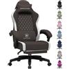 GTPLAYER Sedia da gaming GTPLAYER: sedia ergonomica per PC in tessuto traspirante, sedia da scrivania girevole, ampia e alta, con poggiapiedi, marrone