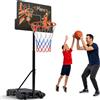 KM-Fit Canestro da basket KM-Fit regolabile in altezza da 110 a 210 cm, canestro mobile con rotelle e porta-palla, impianto da basket da esterno per bambini con rete inclusa
