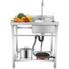 KumuJ Lavello da cucina autoportante in acciaio inox con ripiano, 80 x 55 x 84 cm, lavello con piano di lavoro, rubinetto a 360° e tubo di scarico, lavello gastronomico per cucina, ristorante, giardino