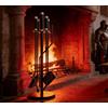 Kingson Set di 5 accessori per caminetto - Ferro rivestito in polvere nero con manici in acciaio inossidabile - Include spazzola, paletta, attizzatoio, pinze e supporto pesante - Set di strumenti per