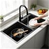 HZKSINNK Lavello da cucina, 82 x 45 cm, nero, in acciaio inox, grande, doppio lavello, con kit di scarico, facile da pulire