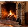 Kingson - Set di accessori per caminetto, 5 pezzi, in ghisa con manico e supporto - Include paletta, attizzatoio, spazzola, pinze e supporto - Strumenti per focolare in nero per fuoco aperto o