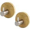 EUGENEKELLY 2 ganci per asciugamani in legno di bambù 304 in acciaio inox bambù impermeabile gancio adesivo da parete portasciugamani in legno gancio autoadesivo per soggiorno cucina bagno camera da