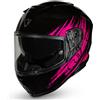 CRUIZER Casco moto Integrale Omologato Nero Fuxia Lucido con visiera trasparente , visiera sole a scomparsa, visiera rosa specchiata (XS)