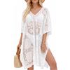 colornival Copricostume Sexy ed Elegante in Pizzo da Donna, copribikini con Scollo a V per Vacanze e Feste, Rosso Anguria