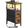 SONGMICS BELLAH Collezione - Tavolino, Comodino con Presa Multipla, Tavolino Slim da Salotto con LED, 2 Cassetti, Soggiorno Camera da Letto, Bianco Nuvola LGS002W102