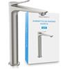 Bächlein Aldeya - Rubinetto da bagno alto dal design moderno, miscelatore monocomando extra alto per lavabo con kit di montaggio, in acciaio inox spazzolato