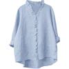 Generic Camicette da donna casual con colletto alla coreana, maniche a 3/4, camicetta estiva con volant in cotone e lino, camicia aperta sul davanti, top a tunica di base, comoda maglietta per uscire e per le