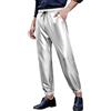 WAZHAKU Pantaloni metallizzati da uomo in argento lucido con paillette, pantaloni dorati per feste 80 e discoteca, con glitter metallici, per feste e cosplay, in pelle PU, argento, XXL