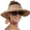 Creekstone Cappelli da donna con visiera in paglia a tesa larga, protezione UV, ripiegabile, cappello estivo da spiaggia, coda di cavallo, da viaggio, UPF 50+