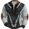 RUMAOZIA Maglione vichingo, da uomo, per attività all'aria aperta, mezza zip, senza cappuccio, con fiocco, mitologia nordica vichinga, mezza cerniera, felpa medievale, vintage streetwear, O kaki, XL