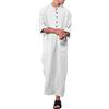 RUMAOZIA Abiti musulmani Uomo Caftano Uomo Cotone Lino Robe Scollo a V Musulmano Robe Lungo Pomello Alto Vestaglia con Tasca Confortevole Medio Oriente Vestita Arabo Uomo Thobe, O bianco., M
