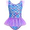 knemmy Costume da bagno intero da bambina, colorato, a sirena, per bambini, principessa, spiaggia, 2-10 anni, Viola, 5-6 Anni