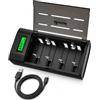 BONAI Caricabatterie per Pile AA AAA C D 9V Ni-MH LCD Type-C 6 Slot