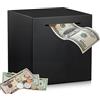 XHNKEG Salvadanaio chiuso in acciaio inox, 12 x 12 x 12 cm, resistente alle cadute, money box nero, monete e banconote non apribile