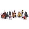 Generico Città del Natale set 8 pz Villaggio Natalizio innevato con Casette illuminate, paesaggio con personaggi e Babbo Natale con Luci LED, accessori Alberi di Natale Carillon Musicale Giostrina