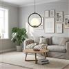 B·LED BARCELONA LED BARCELONA LED Lampadario sospeso Kate con anello nero e sfera in vetro opalino bianca, rosone circolare, cavo regolabile nero, grande luce diffusa, stile moderno, classico, lussuoso e retrò