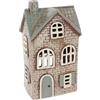 Home of Christmas Lichthaus | Tealight Cottage | Candeliere | Portacandele | Ceramica (Grigio/Verde 24 x 13 x 9 cm)