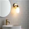 Alpinaluz applique da parete per bagno con portalampada E14, base in metallo oro e diffusore in vetro bianco opalino, design vintage elegante con protezione IP44 per illuminazione morbida