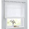 Kutti Woody tenda a pacchetto bianca con passanti e sfere di legno, puro cotone, tenda country per cucina, effetto lino, larghezza 80 cm x altezza 140 cm