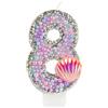 mciskin Candele a forma di coda di sirena per 8° compleanno, con numero 8 con paillettes rosa e conchiglia, candele per torta con perle rosa e viola, per ragazze, decorazioni per feste di compleanno a tema