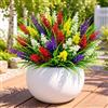 Aisamco Piante artificiali all'aperto per la decorazione, 12 fasci di erba scimmia finta con fiori Arbusti realistici resistenti ai raggi UV per il giardino della finestra della fioriera sospesa del cortile