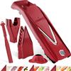 Börner Affettaverdure V5 (Plus Set) - Mandolina Regolabile con Extra Accessori + Pelapatate - Affettaverdure con Lama a V in Acciaio Inox - Per Fette, Strisce, Cubetti - Colore: Rosso