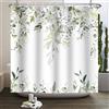 Kzzfqxb 90x183cm Foglie Tende da doccia con ganci, sfondo bianco viticci appesi FoglieVerdi piante rami occlusi impermeabili in tessuto di poliestere, vasca da bagno arredamento naturale e fresco