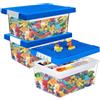 Greentainer Set di 3 contenitori portaoggetti impilabili in plastica con vassoio rimovibile, contenitori per giocattoli per bambini con coperchio per piastra di base, contenitore per mattoni da