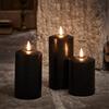 Lights4fun TruGlow® - Set di 3 candele nere a LED con timer, per interni di Halloween, decorazione da tavolo per Halloween