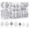 SHareconn, Set di 106 palline natalizie decorative, in plastica infrangibile, per albero di Natale, adatte come decorazioni per festività, matrimoni e feste, con ganci inclusi, colore bianco e argento