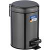 WENKO Pattumiera cosmetica a pedale Leman, 3 litri, pattumiera da bagno con rivestimento anti-impronta, porta sacco, Acciaio inossidabile, 17x25x22.5 cm, Nero metallizzato
