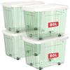 Cetomo 80L*4 Scatole di Stoccaggio con Coperchi, Contenitori in Plastica con Ruote, Clip On, Impilabili, Incastonabili, Organizzatore a Righe per Casa Ufficio, Verde Chiaro, 80L-4 Pezzi