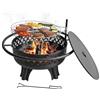 Relaxdays Braciere, Ø 80,5 cm, griglia Regolabile, Coperchio, attizzatoio, per Giardino, Nero