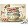 RMMERPCVREFE Vintage Floral Teacups Puzzle 1000 Pezzi Carta per Adulti Robin and Butterflies Puzzle per Famiglia Relax Regalo 52x38cm/1000pcs