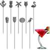 DEEKOUDT Martini - Set di 9 stuzzicadenti da cocktail riutilizzabili, per guarnire gli spiedini di frutta, colore: argento anticato