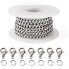 PH PandaHall PandaHall Catena in acciaio inox 304 con catenine intrecciate a maglia barbazzale con 10 chiusure a moschettone, 20 anelli di salto per la creazione di gioielli