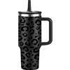 FOLAI Tazza termica a prova di perdite, in acciaio inox da 40 oz isolata con cannuccia, 100% protezione dalle perdite, a doppia parete, per bevande fredde, senza bpa (motivo leopardato)